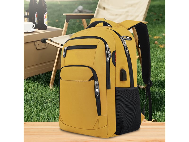 Sac à dos - sac ordinateur homme avec port usb et système de ventilation arrière ergonomique - tissu oxford jaune - 33×20.3×45.72 cm  - Conforama B