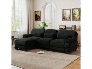 Canapé d'angle 3 places en l avec 1 pouf, coussin lombaire épais, assise profonde, tissu confortable, noir, pour salon