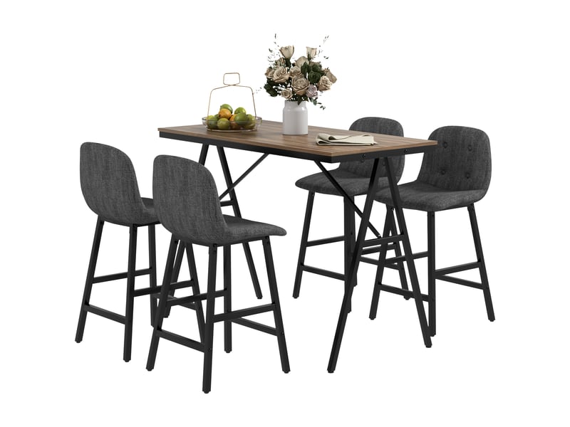  Ensemble bar 5 pièces, table et 4 chaises, capitonnage à boutons, revêtement épais aspect lin, gris foncé  - Conforama A