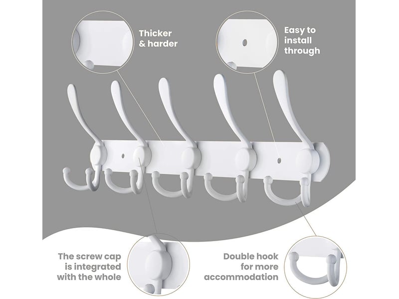  Porte manteau mural en acier inoxydable, patères manteaux crochet pour manteaux serviettes peignoirs (blanc, 15 crochets, 2pcs  - Conforama C