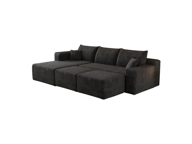 Canapé d'angle modulaire 3 places avec 2 poufs 241 x 151 x 58 cm, assise profonde, design nuage, livré monté, velours côtelé, noir Bliss Lite - Conforama A