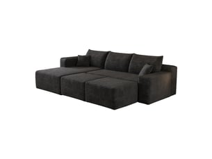Canapé d'angle modulaire 3 places avec 2 poufs 241 x 151 x 58 cm, assise profonde, design nuage, livré monté, velours côtelé, noir