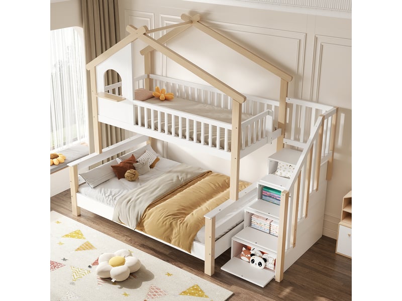  Lit superposé cabane 90x190120x190 cm avec escalier rangement Fay Lum - Conforama B