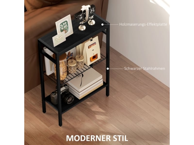  Table d’appoint noire à 2 niveaux avec cadre acier, table basse et chevet pour salon et chambre  - Conforama B
