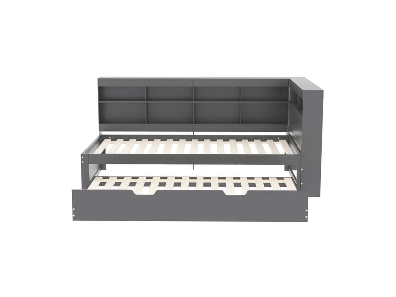  Lit banquette 90x200 cm – gris – lit gigogne avec prise usb et rangements intégrés, sans matelas  - Conforama D