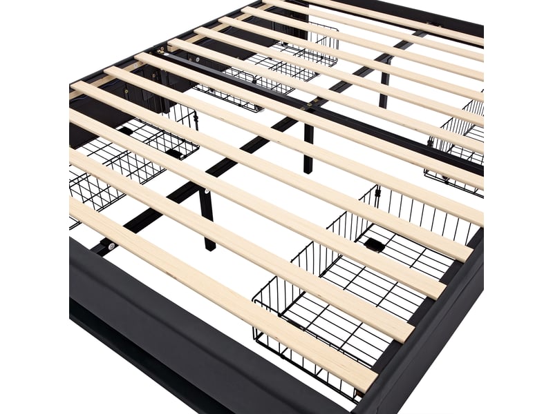  Lit adulte 140x200cm, lit double, 4 tiroirs latéraux, led, charge, tête de lit, pu, noir, sans matelas  - Conforama R