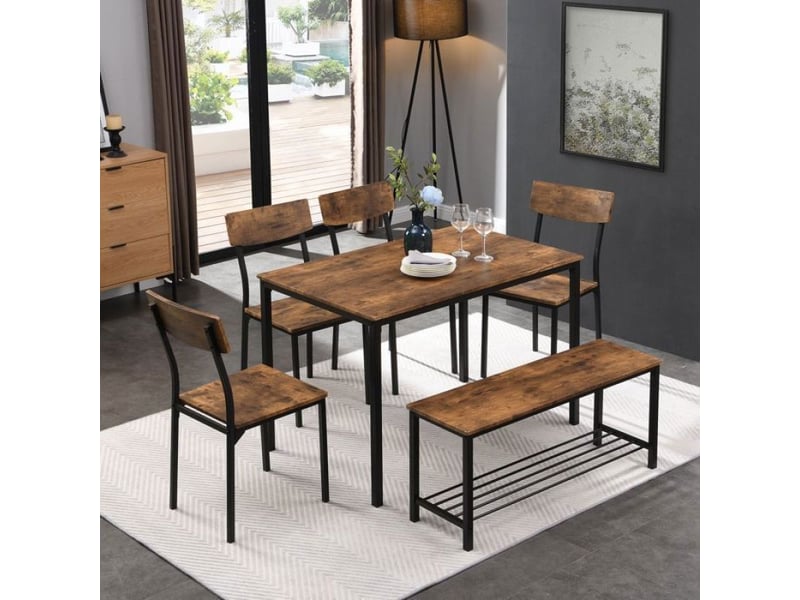  Lot de 4 chaises de salle à manger + banc - en bois et métal - ensemble de salle à manger - 6 pièces  - Conforama B