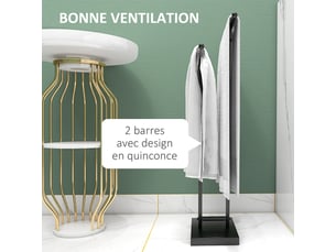 Porte-serviettes sur pied autoportant 2 niveaux en métal pour la salle de bain, noir, dim. 50l x 18,5p x 85h cm