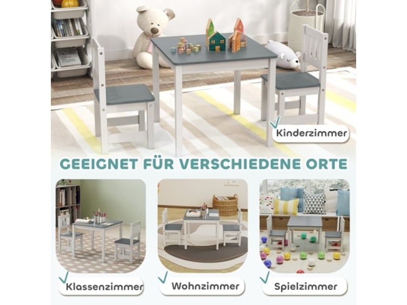 Ensemble table et 2 chaises enfant, mobilier enfant 3 pièces, 56x52x48 cm, gris - Conforama D