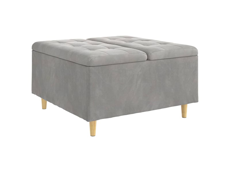  Ottoman, repose pied salon avec rangement gris clair 80x80x45 cm velours  - Conforama A