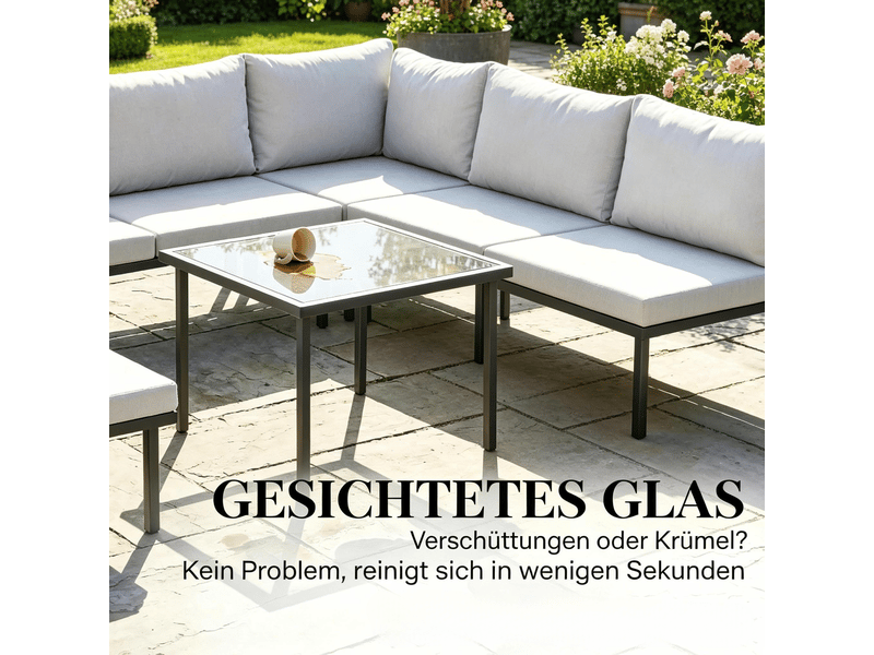 Salon de jardin modulable,6 pièces avec table,métal,noir et gris clair - Conforama E