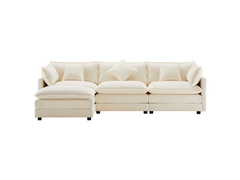  Canapé avec repose-pieds en tissu chenille beige N653P269192W - Conforama A