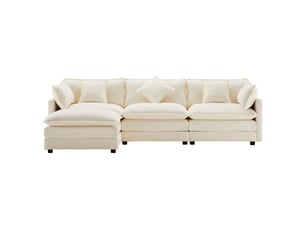 Canapé avec repose-pieds en tissu chenille beige