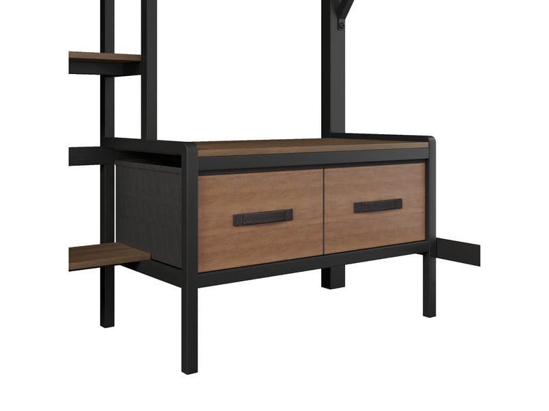  Lit mezzanine 140×200 cm avec led, usb, bureau et rangements, métal et mdf noir sans matelas  - Conforama D