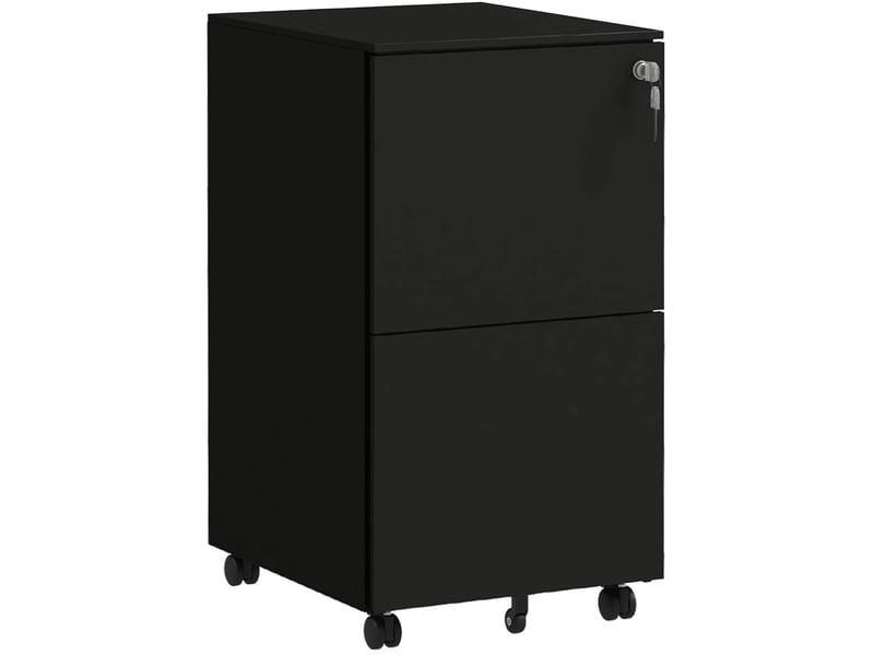 Caisson à roulettes pour dossiers 37 x 43,5 x 67,5 cm – noir – 2 tiroirs verrouillables pour bureau  - Conforama A