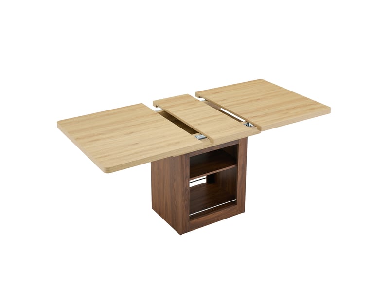 Table à manger extensible 130-160 cm avec rangement, finition bois naturel et noyer, mdf, 4 à 8 personnes - Conforama A