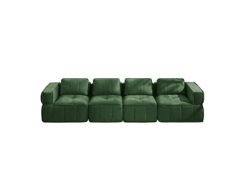  Grand canapé nuage 4 places, mousse 32d, tissu doux, antidérapant, sans montage, 344×93×67 cm, vert  - Conforama A