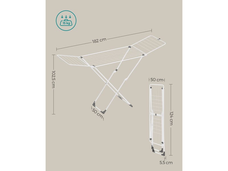  Séchoir à linge pliable avec barres support de séchage 50 x 182 x 102,5 cm en acier blanc 12_0011140  - Conforama C