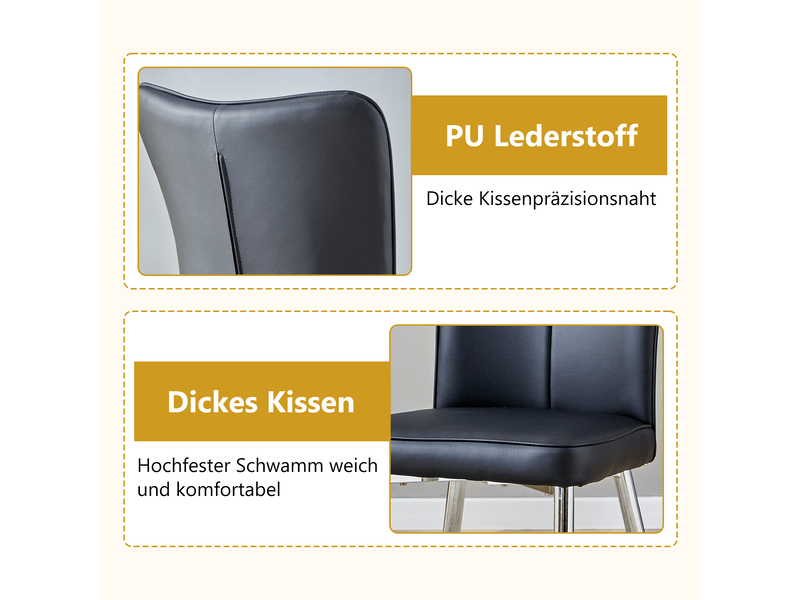  Lot de 2 chaises de salle à manger en similicuir pu noir, pieds en métal argenté W3658P368313 - Conforama E