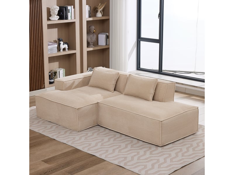  Canapé 3 places en tissu avec 2 coussins, assise ressorts ensachés et mousse haute densité, design épuré  - Conforama B