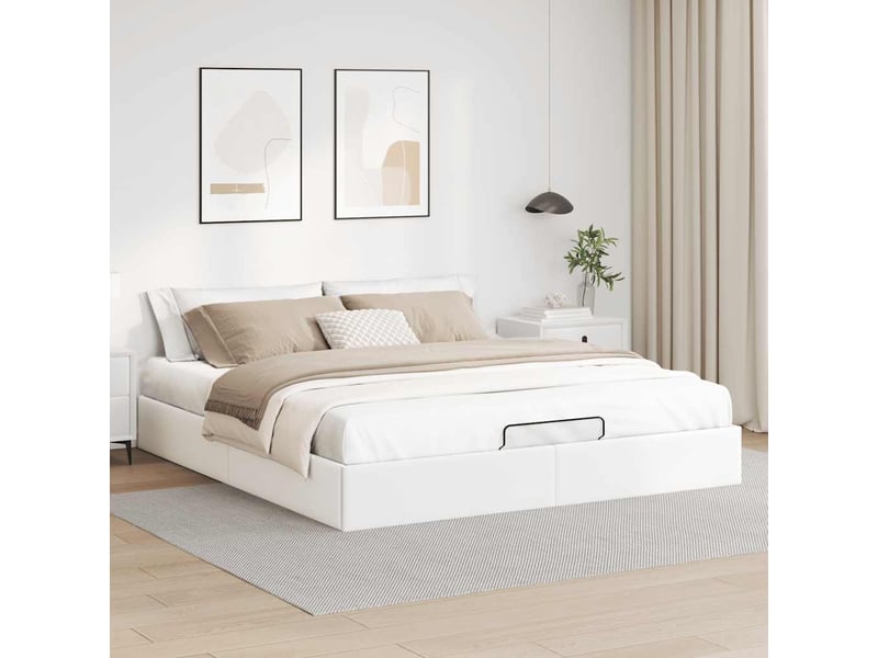  Lit adulte, lit double, cadre de lit ottoman sans matelas blanc 180x200cm similicuir cf10342  - Conforama C