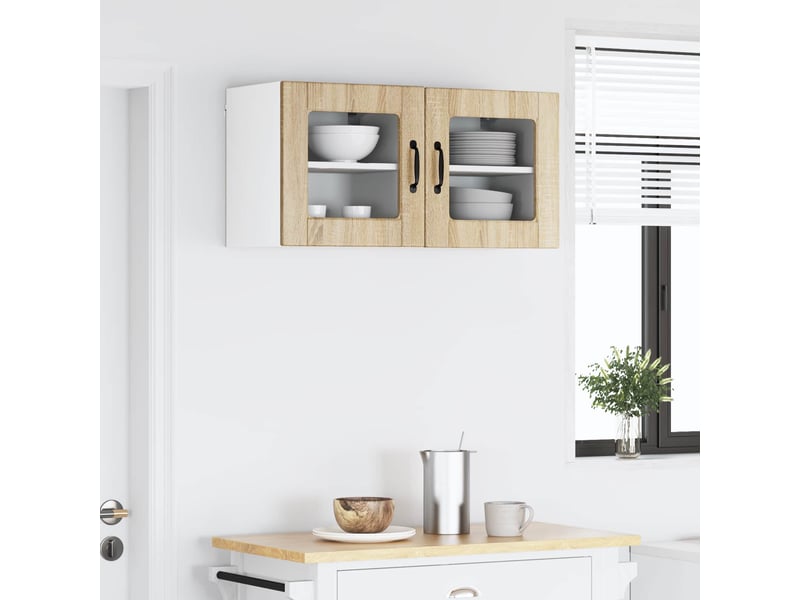  Meuble mural de cuisine, cabinet en verre mural 2 pc chêne sonoma  - Conforama D