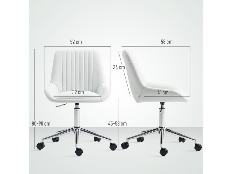  Fauteuil de bureau sans accoudoirs, chaise de bureau avec hauteur réglable, 52x58x80-90cm, blanc  - Conforama C