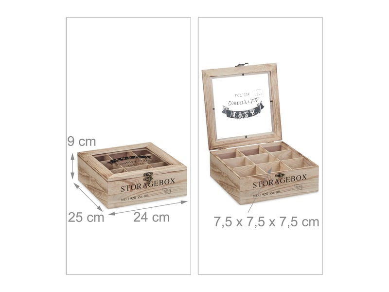  Boîte à thé en bois pour rangement 9 compartiments décoratif rustique cuisine en bois marron 13_0009373  - Conforama B