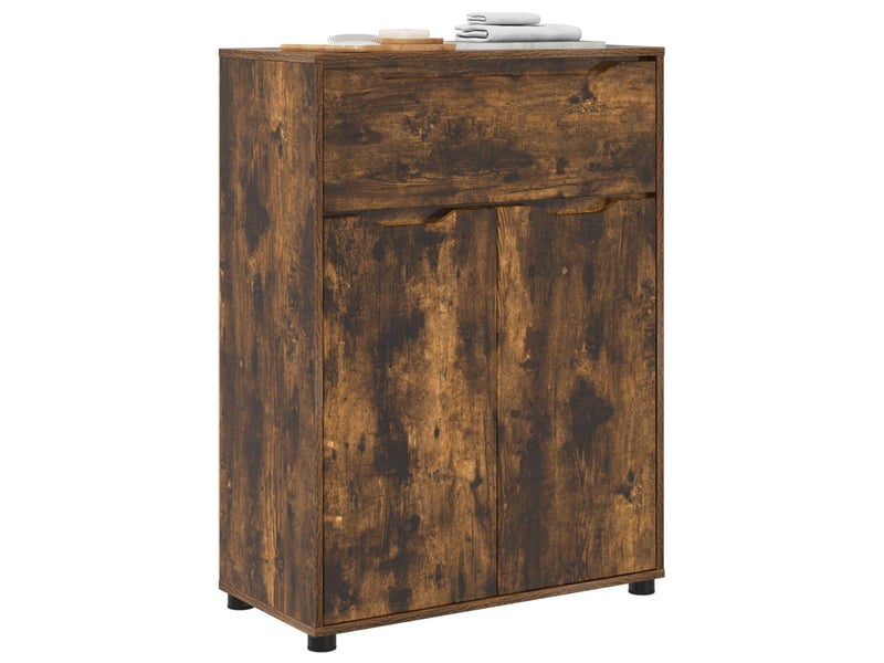 Cabinet de salle de bain, meuble de rangement chêne fumé 72.5x36.5x100 cm - Conforama C