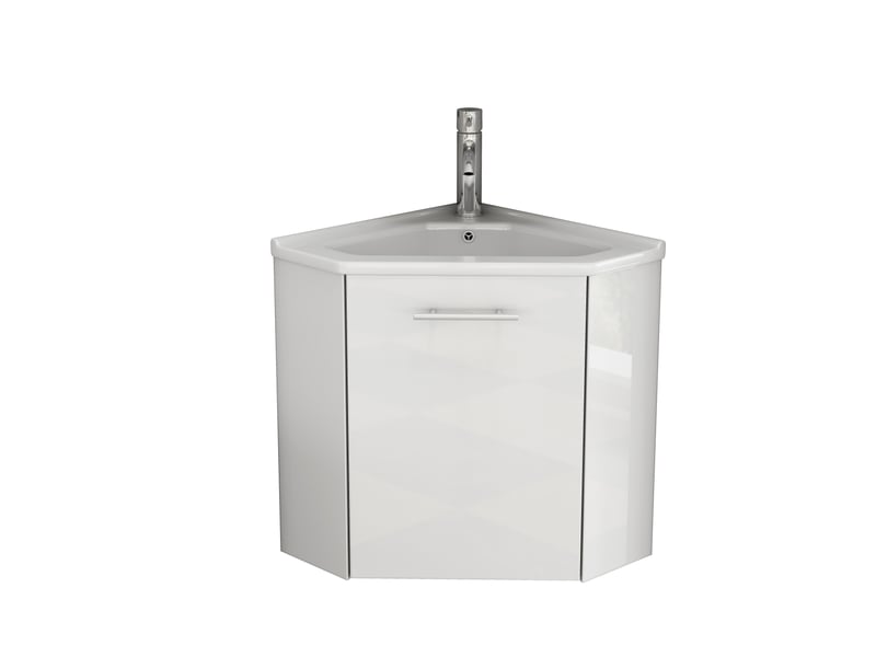 Meuble vasque d’angle blanc brillant avec lavabo céramique et charnières amorties - Conforama A
