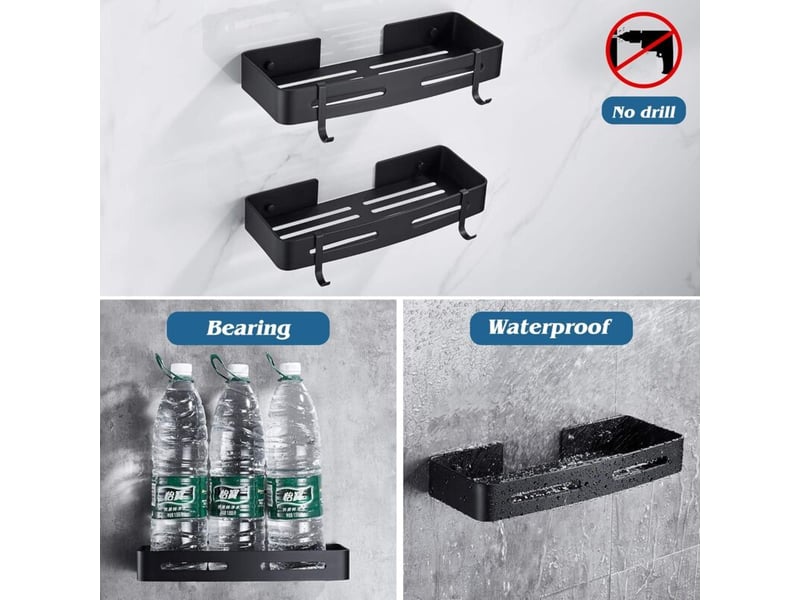  Geruike étagère douche angle 2 niveaux noir auto-adhésive, rangement antirouille pour sdb  - Conforama B