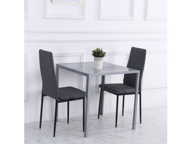  Table à manger carrée 75 x 75 cm pour 4 personnes, plateau en verre gris et acier  - Conforama B