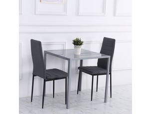 Table à manger carrée 75 x 75 cm pour 4 personnes, plateau en verre gris et acier