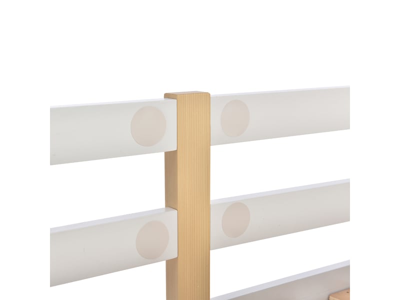  Lit mezzanine enfant 200×90 cm avec escalier de rangement et tableau, sans matelas, en pin massif et mdf blanc  - Conforama E
