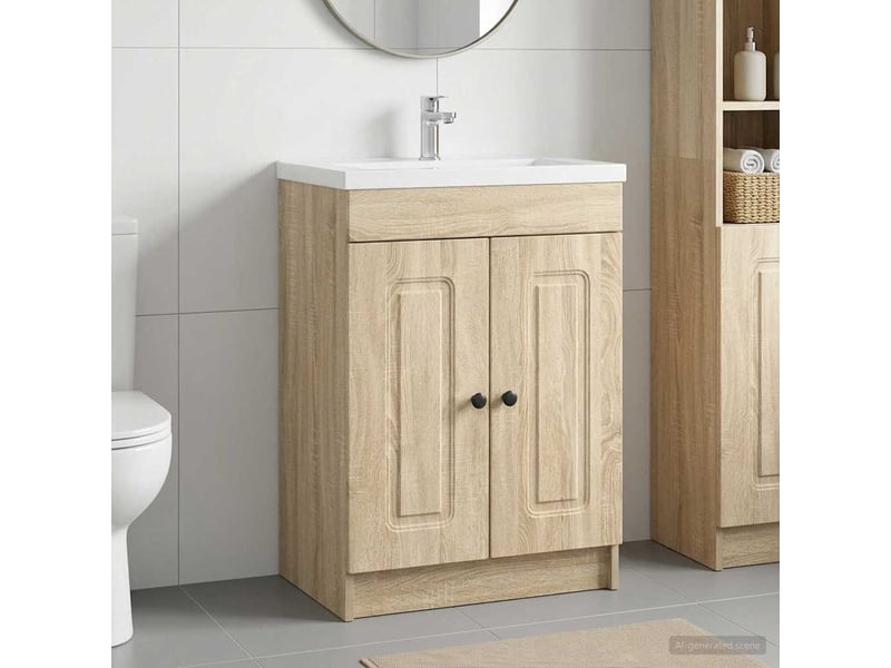  Armoire sous évier de salle de bain, meuble de rangement chêne sonoma shl9407  - Conforama B