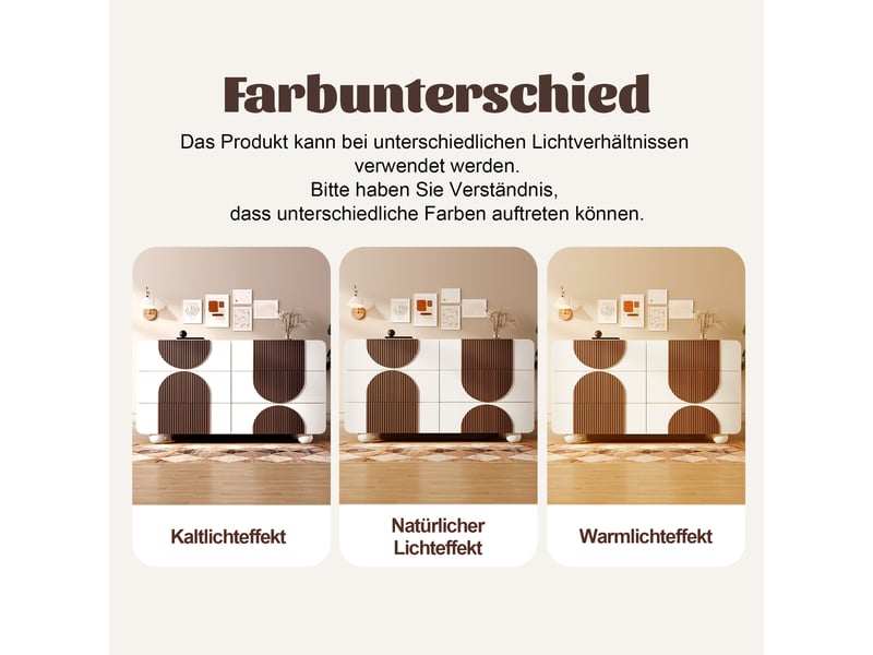 Buffet blanc 6 tiroirs meuble rangement moderne mdf bois massif design courbé 121x71x41 cm - Conforama W