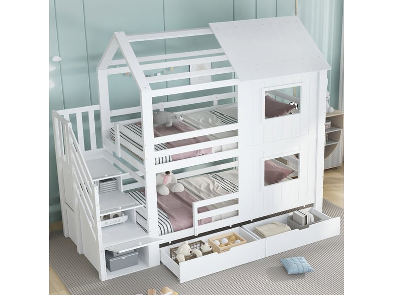  Lit superposé 90x200 cm coloris blanc pin lit enfant blanc - Conforama E