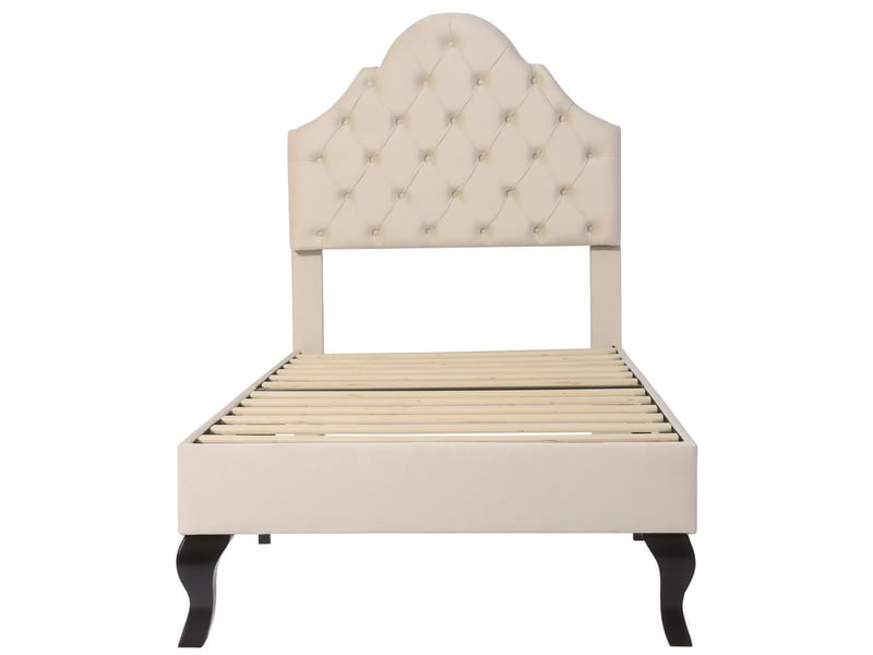 Lit 90x200 cm en velours, tête réglable, sommier inclus, montage facile, confortable, beige - Conforama R