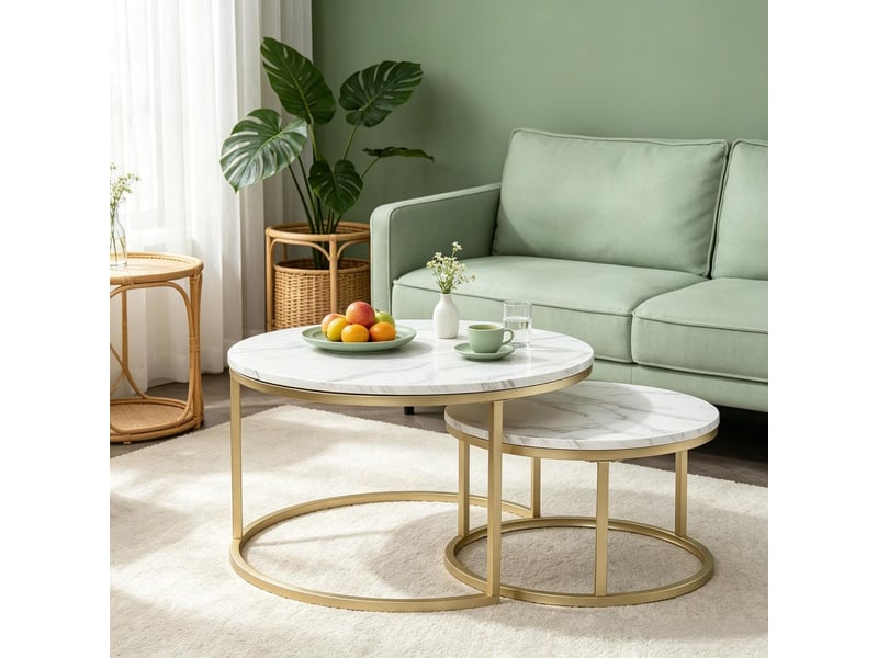  Table basse ronde table de salon ensemble de 2 tables gigognes à structure de piètement élégante forme stylée table à thé et élément décoratif  - Conforama B