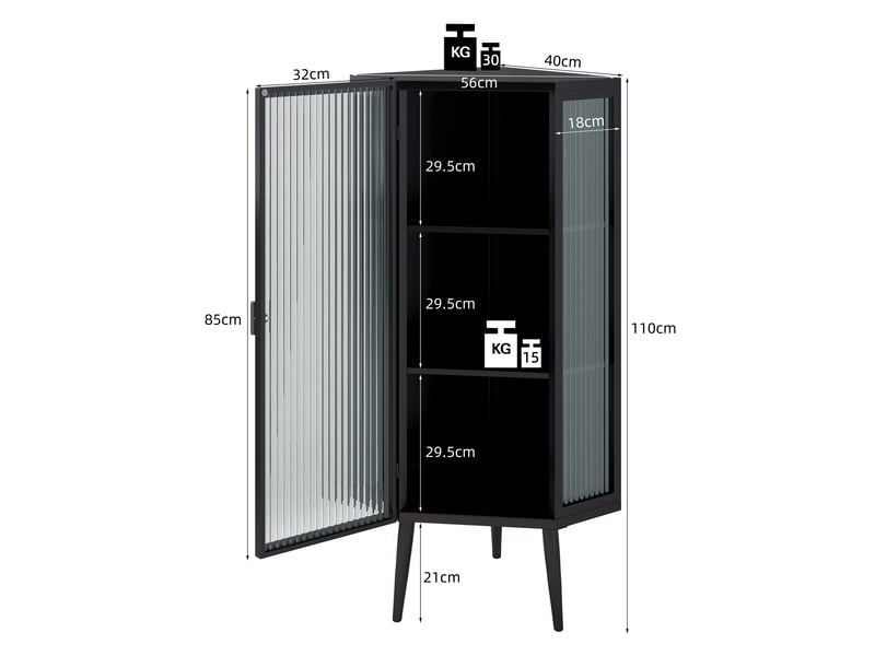  Meuble d’angle 56*42.5*110cm en métal et verre trempé avec porte et étagères noir chicfurn  - Conforama C