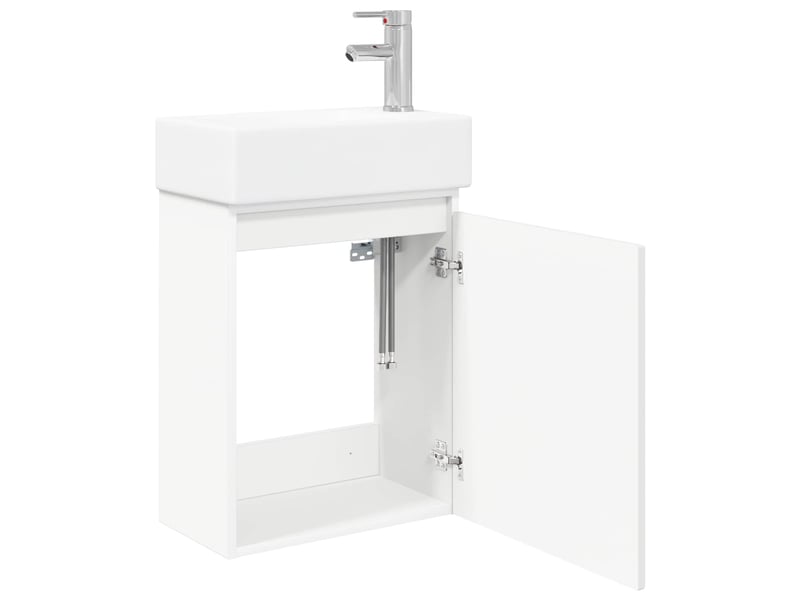 Meuble de rangement salle de bain avec robinet blanc 45.5x25.5x84 cm - Conforama D