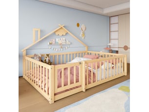 Lit cabane 140x190 cm coloris naturel