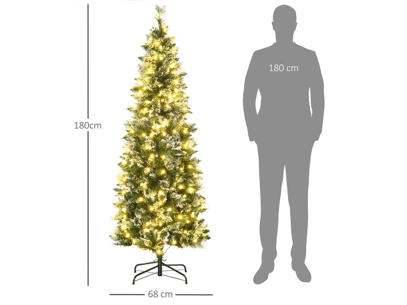  Sapin de noël enneigé de 180 cm avec 240 lumières led, 618 branches et base en acier  - Conforama C