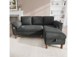 Canapé d'angle panoramique convertible <strong></strong> <strong>OPULERANE TRADING LTD</strong> 3 places Textilène gris avec coffre de rangement