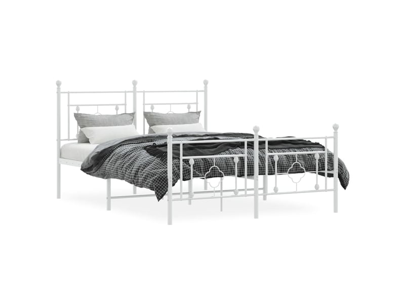 Lit double- lit adulte - cadre de lit métal sans matelas et pied de lit blanc 140x190 cm - Conforama B