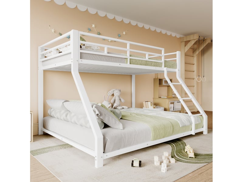  Lit superposé enfant 90 x 200 cm et 140 x 200 cm blanc en métal, avec échelle et barrières de sécurité  - Conforama B
