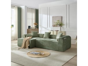Canapé d'angle vert en chenille avec poche latérale 263 cm 4 places assise ergonomique