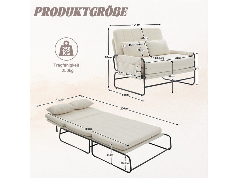  Canapé convertible 2 places 104*85*92cm en chenille avec poches latérales beige chicfurn  - Conforama D