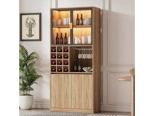 Vitrine haute avec portes vitrées et éclairage led, 180 cm, meuble d'exposition pour salle de bain, salon ou bar.