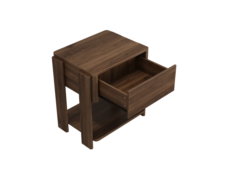  Table de chevet et bout de canapé 48x39x56 cm, 1 tiroir, rangement ouvert, mdf et panneaux de particules, noyer  - Conforama A